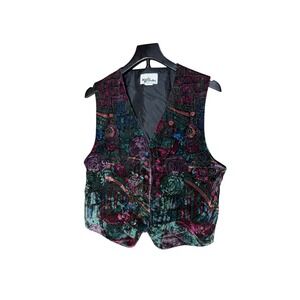 Vintage Katie Brooke Velvet Abstract Geometric Vest Multicolor Size 12 Made USA
